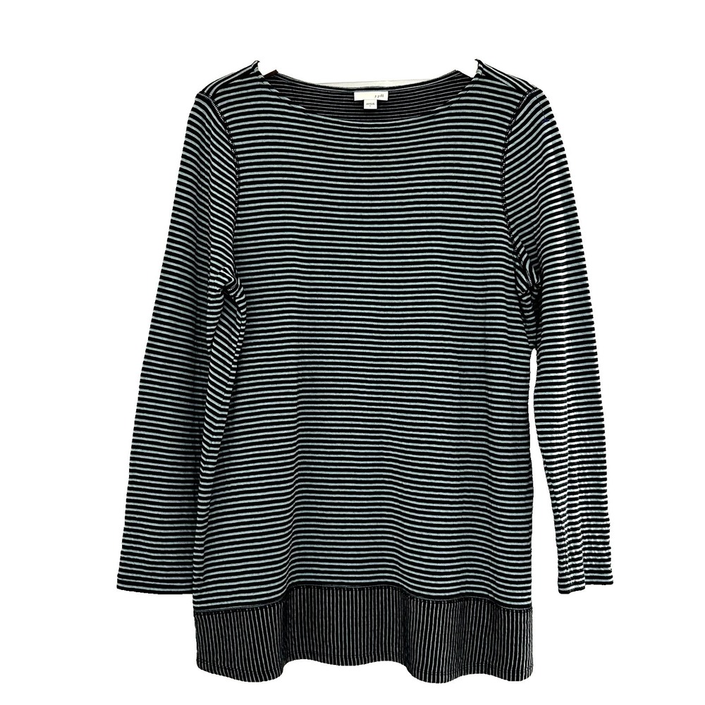 J Jill Tunic Top Size L Long Sleeve Scoop Neck Pullover Striped Cotton